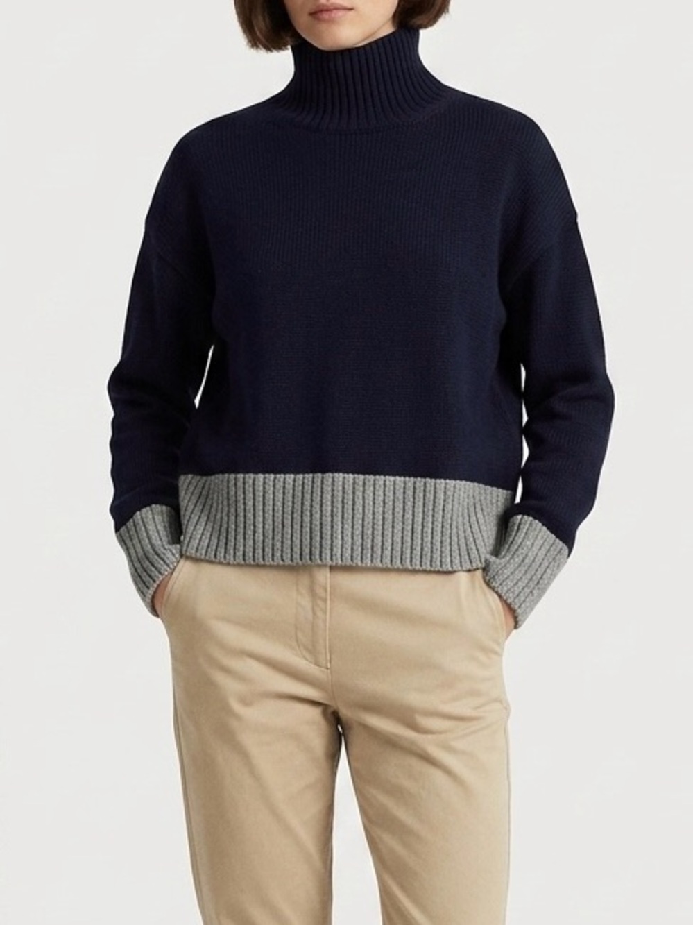 LOFT Colorblock Turtleneck Knit Sweater Navy XSP Refined Minimalism Basics